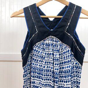 Anthropologie One September Blue Dot Tank Top Sleeveless Criss Cross Back Small